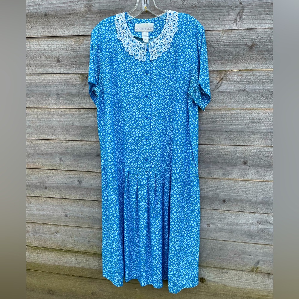 Vintage Motherhood Rayon Floral & Lace Drop Waist Midi Dress Size Medium